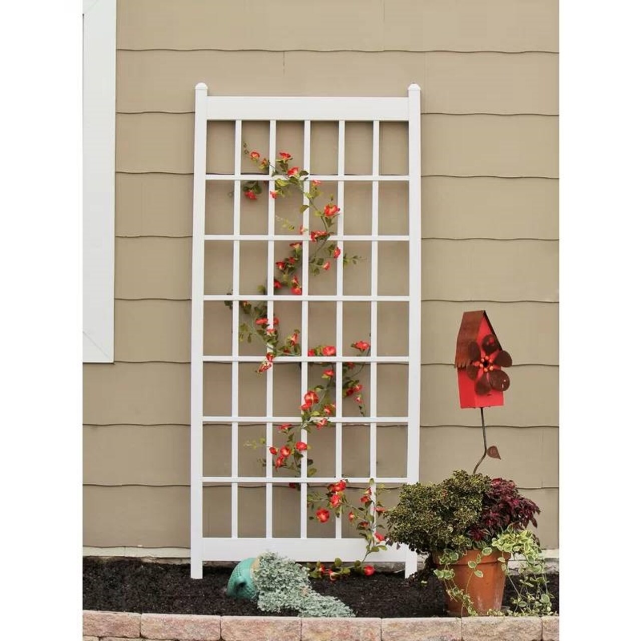 85-Inch White Vinyl Garden Trellis Wall Mount Lattice Panel for Climbing Plants and Vines